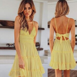 Women's Sundress Size Medium with Lace V-neck Spaghetti Straps and Bowknot Back